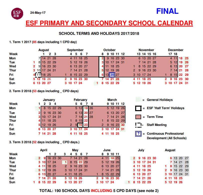 English Schools Foundation 22 International Schools In Hk Esf Primary And Secondary School Calendar