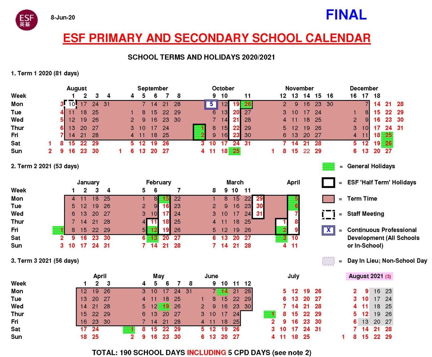 English Schools Foundation 22 International Schools In Hk Esf Primary Secondary School Calendar 2020 21 Final English Schools Foundation 22 International Schools In Hk
