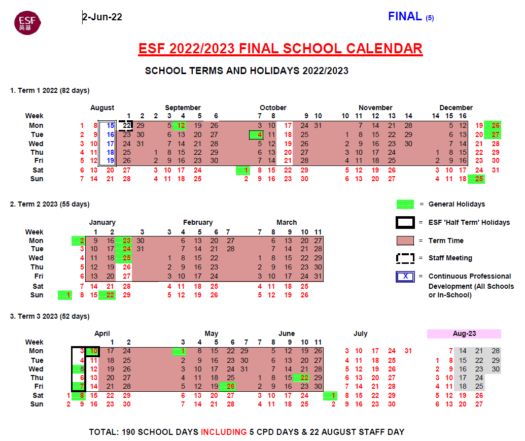 English Schools Foundation 22 International Schools In HK ESF School Calendar 2022 23 English Schools Foundation 22 International Schools In HK ESF School Calendar 2022 23