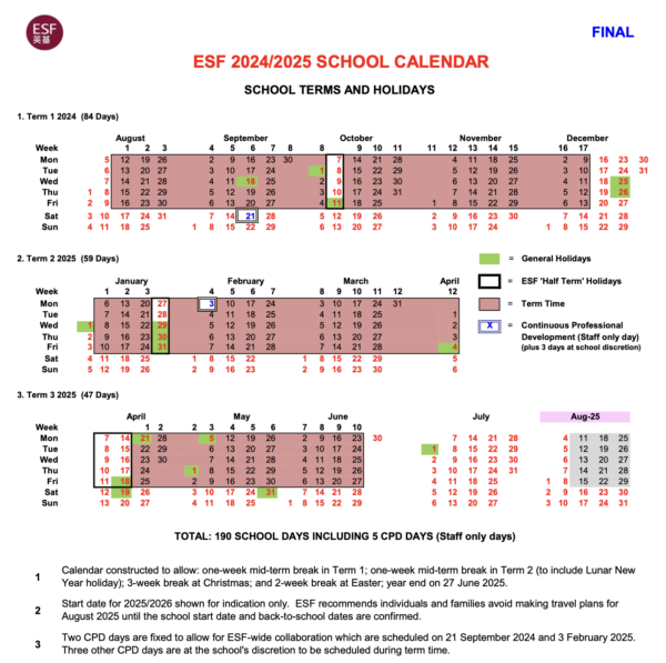 English Schools Foundation 22 International Schools in HK » ESF School Calendar